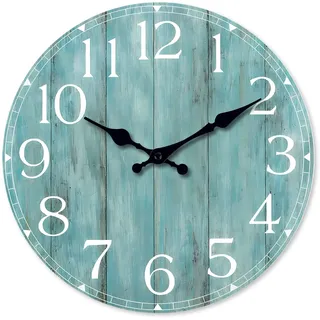 NUOVO Wanduhr, 30 cm, Cyan MDF Wanduhr, Türkis Holzmaserung, Lautlos, Kein Ticken, Batteriebetrieben, Vintage Design, Geeignet für Küche, Wohnzimmer, Schlafzimmer, Badezimmer Dekoration