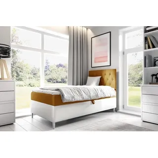 Boxspringbett FIFI 1 90x200 cm Bett mit Stauraum Kinderbett Bonell H3 - RECHTE ÖFFNUNGSSEITE (Fresh 37 + Soft 17) - Gelb