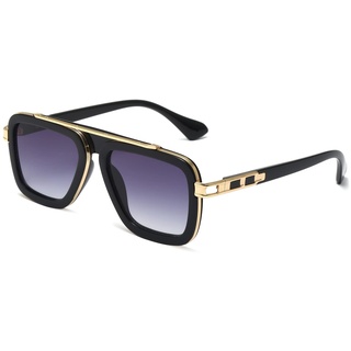 Long Keeper Retro Sonnenbrille Eckig für Herren Damen Klassisch 70er Sonnenbrille Pilotenbrille Metallrahmen Brille Quadratisch mit UV400 Schutz, 52MM