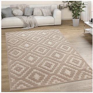 Paco Home Teppich »Livorno 671«, rechteckig, 14 mm Höhe, Uni-Farben, Scandi, Rauten Muster, Hoch-Tief Effekt, Outdoor geeignet beige