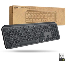 Logitech MX Keys for Business kabellose Tastatur mit Tastenbeleuchtung, leise Tasten Perfect Stroke, Logi Bolt, Bluetooth, wiederaufladbar, Windows/Mac/Chrome/Linux, Deutsches QWERTZ-Layout - Graphit