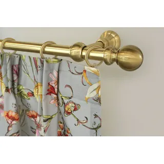 GARESA Gardinenstange Andrea Ø 20mm, 1-läufig, Messing, matt I Stabile Vorhangstange inkl. Ringe + Faltenlegehaken I Mit Endknopf Kugel lang I 150cm