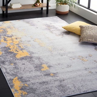 SAFAVIEH Abstrakt Teppich für Maschinenwaschbar und rutschfest - Ideal für stark frequentierte Bereiche - Tacoma Collection, Kurzer Flor, Grau und Gold, 120 X 120 cm