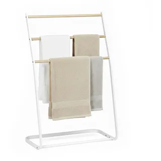 Relaxdays Handtuchhalter stehend, 3 Sprossen, für Handtücher & Kleidung, HxBxT: 86 x 58 x 30 cm, Eisen, weiß
