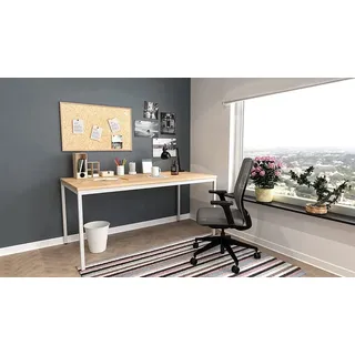 furni24 Schreibtisch-Stahl 120x60x75cm, Eiche, TÜV/GS-Einfache Montage, Arbeitstisch, Bürotisch, Küchentisch, Esstisch, Druckertisch Büro-Möbel Arbeitszimmer Computertisch Gaming-Tisch Mehrzwecktisch