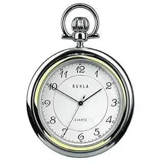Ruhla Unisex Taschenuhren in der Farbe Bicolor Edelstahlgehäuse, weißes Zifferblatt mit arabischen Zahlen, Gehäusedurchmesser: 48 mm, 82000R8053