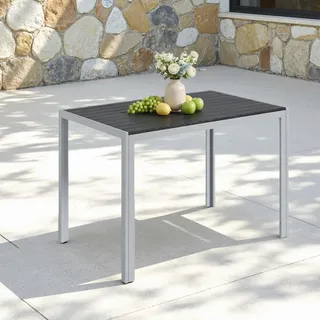 Clevich Gartentisch Wetterfeste, 110x70cm, Outdoor-Esstisch, WPC-Balkontisch, Aluminiumrahmen, Wetterfeste Gartenmöbel, quadratischer Terrassentisch, Silber Grau