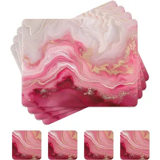 fanquare Platzsets für Esstisch mit Marmor Textur und weicher Korkunterlage - Hitzebeständige Tischsets, 4er Set, Rosa, 41x31cm inkl. Untersetzer