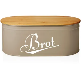 Lumaland Cuisine Brotkasten | Brotkasten aus Metall mit Bambusdeckel | Brotbox oval 36 x 20 x 13,8 cm | 2in1 Brotkasten & Schneidebrett [Grau]