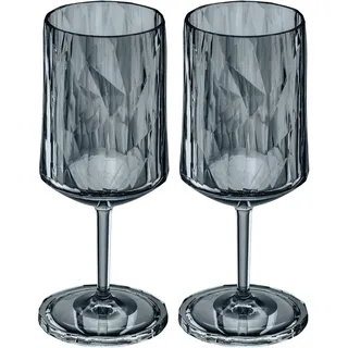 koziol Superglas Club No. 4, 2 Stück, 300 ml, Wein- & Aperitif-Glas mit Stiel aus kristallklarem Kunststoff, luxuriös, unzerbrechlich, wiederverwendbar, Party, Camping, 2er Set (Transparent Grau)