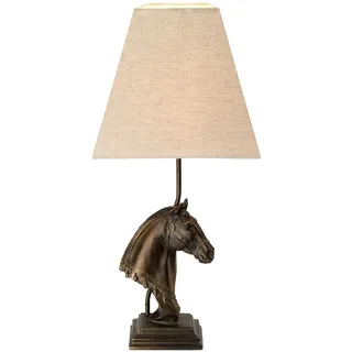 Tischlampe E27 Pferd Büste Resin Jute in Bronze antik 38 cm Nachttischleuchte