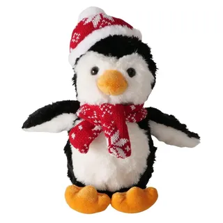 Boltze Home Plüsch Pinguin Weihnachtskuscheltier mit Mütze und Schal 22x12x21cm