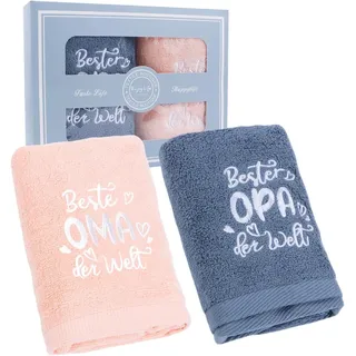 Belillpipi Oma und Opa Geschenke 2 Bestickt Handtuch 35 x 75 cm, Geschenk für Großeltern Weihnachten Geburtstag Hochzeitstag, Towel mit Bester Opa/Oma der Welt