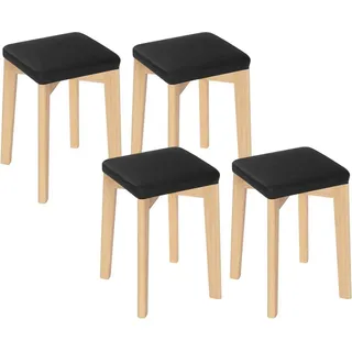 WOLTU 4er Set Esszimmerstühle, Massivholz, stapelbar, mit gepolstertem Polyurethanbezogenem Sitz, Schwarz - Schwarz