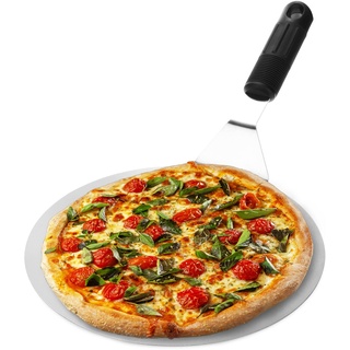 com-four® Pizzaschaufel aus rostfreiem Edelstahl - Pizza- und Kuchenheber mit Kunststoffgriff - Runder Pizzaschieber für Pizza, Flammkuchen und Brot (silberfarben/schwarz - rund)