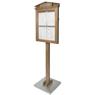 Securit Schaukasten RUSTIC, 4 x DIN A4, mahagoni | Weiße LEDs - Mit Pfosten und Sockel - Briefkasten-Design - Kabel 5m enthalten