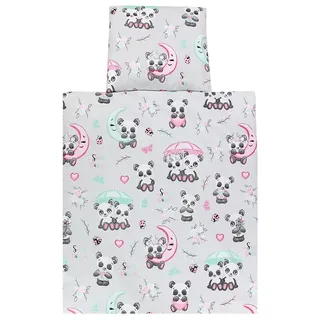 TupTam Unisex Baby Wiegenset 4-teilig Bettwäsche-Set: Bettdecke mit Bezug und Kopfkissen mit Bezug, Farbe: Pandas mit Regenschirm, Größe: 80x80 cm