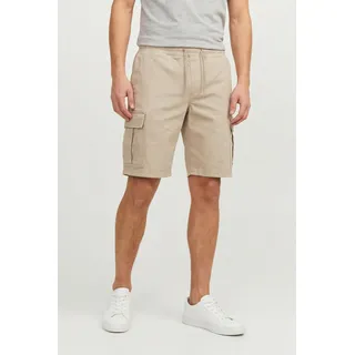Cargohose JACK & JONES "JPSTCOLE DYLAN CARGO SHORTS MID", Herren, Gr. S, N-Gr, crockery, Web, Obermaterial: 98% Baumwolle, 2% Elasthan, unifarben, relaxed fit knöchellang, Hosen Cargohose