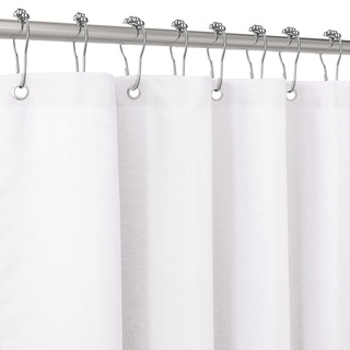 Duschvorhang Leinen mit Metall Duschvorhangringe Stoff Textil Badewannenvorhang Anti Schimmel Bad Vorhang Wasserdicht Badewanne Vorhang Schwerer Shower Curtain Badezimmer - 92 x 182cm (Weiß)