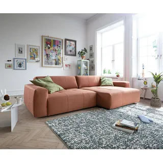 DELIFE Ecksofa Lazaro 300x160 cm Flachgewebe Orange Ottomane rechts mit Sitztiefenverstellung - Orange