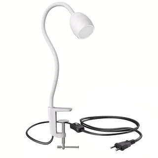 ledscom.de GU10 Klemmleuchte KLUK mit Schwanenhals, weiß inkl. GU10, weiß, 6,74W 630lm