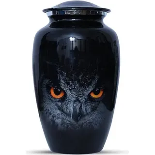 XXL Urne aus Aluminium - 3,5 Liter - für Menschliche und Tierasche - Dekorative Urne - Schwarz mit Vogelmotiv