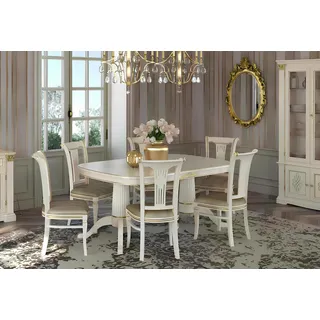 Ess Gruppe Zimmer Stuhl Tische Set 4 Stühle + Tisch Möbel Holz Sitz Polster Neu - Weiß