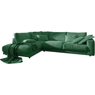 KAWOLA Sofa MADELINE Ecksofa Cord smaragd Recamiere links - Grün