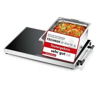 ROMMELSBACHER Warmhalteplatte WPR 407/E - Gastro, Edelstahl, Sicherheits-Floatglas, stufenlos regelbar 40-105 °C, Fläche 61 x 41 cm, für Behälter 1/1 GN Format, Ein-/Ausschalter, Made in Germany
