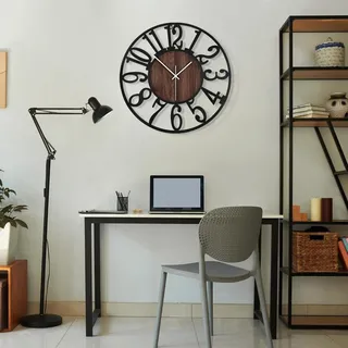 Runde Wanduhr - stille Uhr - geeignet für Wohnzimmer - 33 cm - schwarz - Metall und Holz