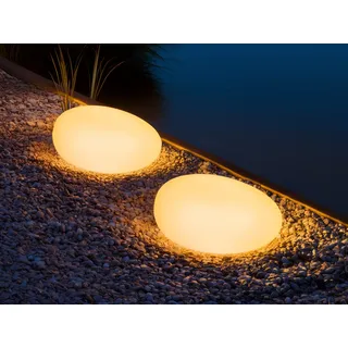 2er Set LED Solarsteine Garten Deko Weiß mit RGB Farbwechsel & Erdspieß, B: 40cm
