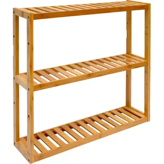 Bambus Wandregal - 60x54x15cm - Bad Küche Hängeregal Holz - Badregal Küchenregal - Braun