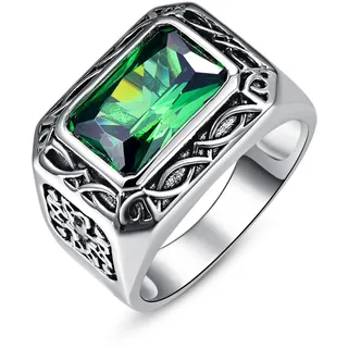 BONLAVIE 6.85CT Luxus Männer Ring Jade Silber Ring Verlobungsring Herren Edelstahl Ringe 67.2(21.4)