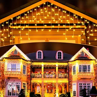 Elegear 20M 800 LED Eisregen Lichterkette Außen, Erweiterbare mit Timer | IP44 Lichtervorhang Warmweiß Eiszapfen Lichterkette Fenster Weihnachtsbeleuchtung Weihnachtsdeko für Vorhang Traufe