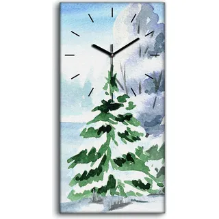 Wanduhr Leinwand Bild Uhr Geräuschlos Kunstdruck 30x60 Schnee Bäume - schwarze Hände - Weiß