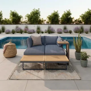 Ambia Garden Loungegarnitur , Dunkelgrau, Teakfarben , Holz, Metall , Teakholz , Hartholz , 56x70x60 cm , wetterbeständig , Gartenmöbel, Loungemöbel, Loungegarnituren