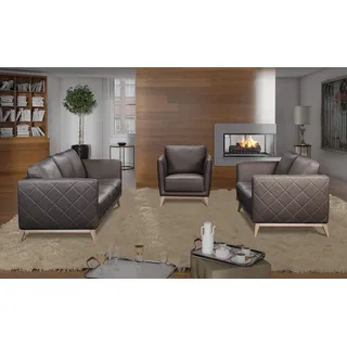Sofagarnitur Set 3+2 Sitzer Leder Couchen Sofa Polster Garnitur Sofas Couchen - Braun