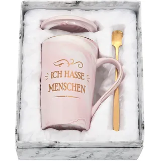 Joymaking lustige Kaffeetasse mit Druck Ich hasse Menschen, 400ml Kaffeetasse Geschenk Freunde, Kollegen, Morgenmuffel, Misanthropen, Rosa