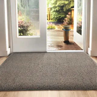 DEXI Fußmatte Innen 60 x 90 cm, rutschfeste Schmutzfangmatte, Maschinenwaschbare Fussmatte, Saugstarke Türmatte, Sauberlaufmatte, Eingangsteppich für Hund, Haustür & Flur, Braun-blau
