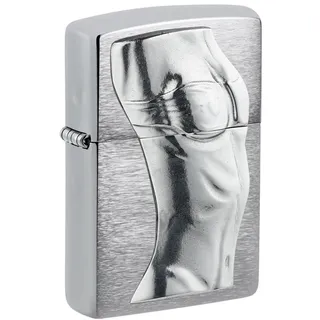 Zippo Sturmfeuerzeug - Women Torso 3D, Brushed Chrome, Emblem Attached - Nachfüllbar - Wiederverwendbar - Windfestes Design - Geschenkbox - Made in USA