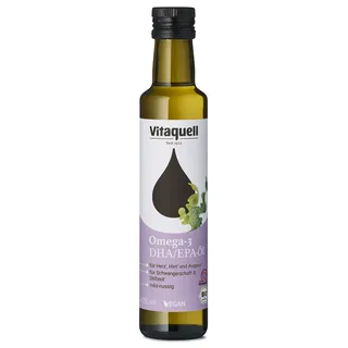 Vitaquell Omega 3 DHA Öl Bio, 250 ml vegan mit Algenöl - reich an Docosahexaensäure (DHA)