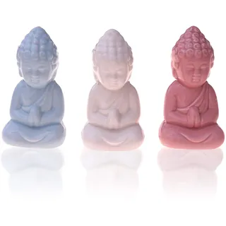 Mini Buddha-Figuren 3-er Set Keramik - Kleine Deko-Figuren für Innen, Balkon & Garten - Buddha-Skulptur Wohn-Accessoire - Asiatische Glücksbringer - Spirituelle Feng-Shui Dekoration