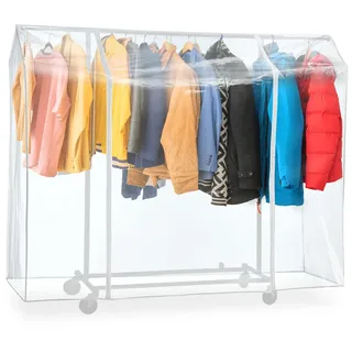 Tatkraft Big Schutzhülle für Kleiderständer, Abdeckung für Kleiderständer, Plastik, Transparent, 2 Reissverschlüsse, Extrabreit, L183 cm