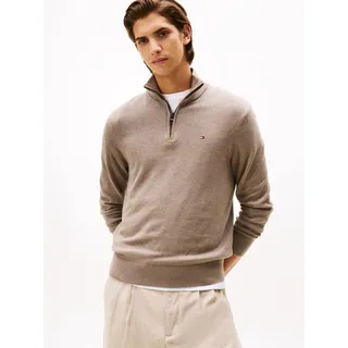 Troyer TOMMY HILFIGER "PIMA ORG CTN CASHMERE ZIP MOCK", Herren, Gr. 3XL, coastal taupe heather, Obermaterial: 95% Baumwolle, 5% Kaschmir, Rippstrickbündchen, Pullover Troyer