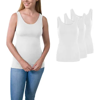 HRM Damen 3er Pack weiß M I Basic Tank Top aus Baumwolle 95% mit Lycra-Anteil I Dehnbar & anpassungsfähig I Trägertop Damen mit U-Ausschnitt