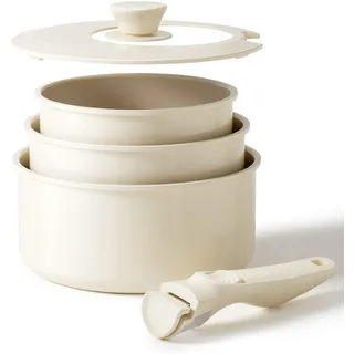 Redchef Topfset Abnehmbarer Griff 16/18/20cm Keramik Antihaft Induktion | Kochtöpfe Induktions für Alle Herdarten, Stapelbar und 3-in-1-Deckel, Ofenfest, Camping & Wohnmobil, PTFE/PFAS/PFOA-frei