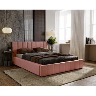 Polsterbett Nero inkl. Taschenfederkernmatratze Salsa, 200x200 cm, Doppelbett mit Bettkasten und Lattenrost aus Holz, Velourstoff: Rosa - Rosa