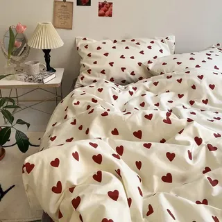 Nayoroom Herz Bettwäsche 155x220 Weiß Rot Herzchen Bettbezug und Kissenbezug 80x80 cm Microfaser Aesthetic Roten Herzen Bettwäsche Set mit Reißverschluss