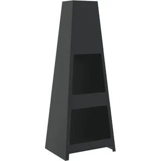 vidaXL Gartenkamin mit Holzablage Turm-Design Schwarz Stahl - Schwarz