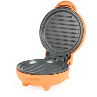 Giles & Posner Funfair Mini Grillplatte - PFAS-freie Antihaft-Kochplatten, ölfreies Kochen, kompakt, ideal für Burger, Paninis, Frühstücksmuffins, 2 Minuten Vorheizzeit, 11,5 cm Platte, 55 W, Orange